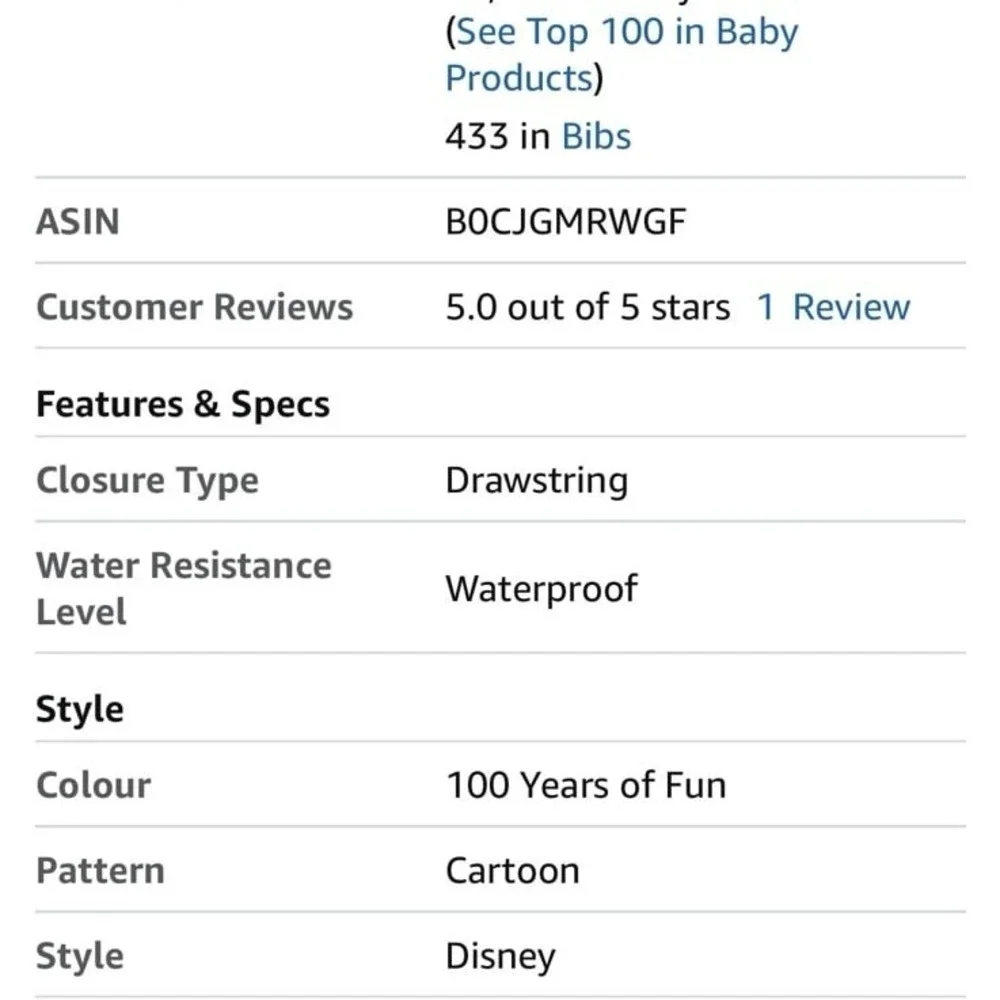 Bumkins Disney 100 years‎ of fun baby bib